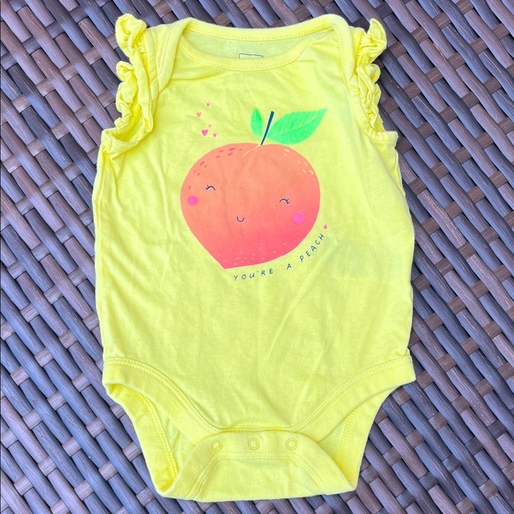 BABY GAP Infant Girls 0-3mo Sleeveless Bodysuit You’re A Peach Ruffles Cotton
